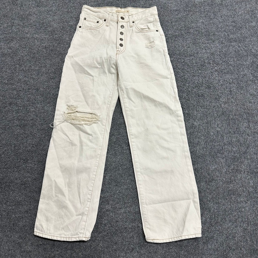 Levi's Jeans Womens Size 24 Ribcage Straight Ankle Cream White Distressed Denim